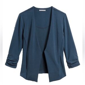 Tart Anahi Modal Scuba Blazer with Ruched Sleeves in Teal